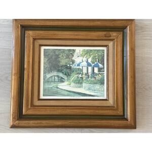 Richard Weers “Riverwalk Cafe” San Antonio Historic Framed Art Print 1986